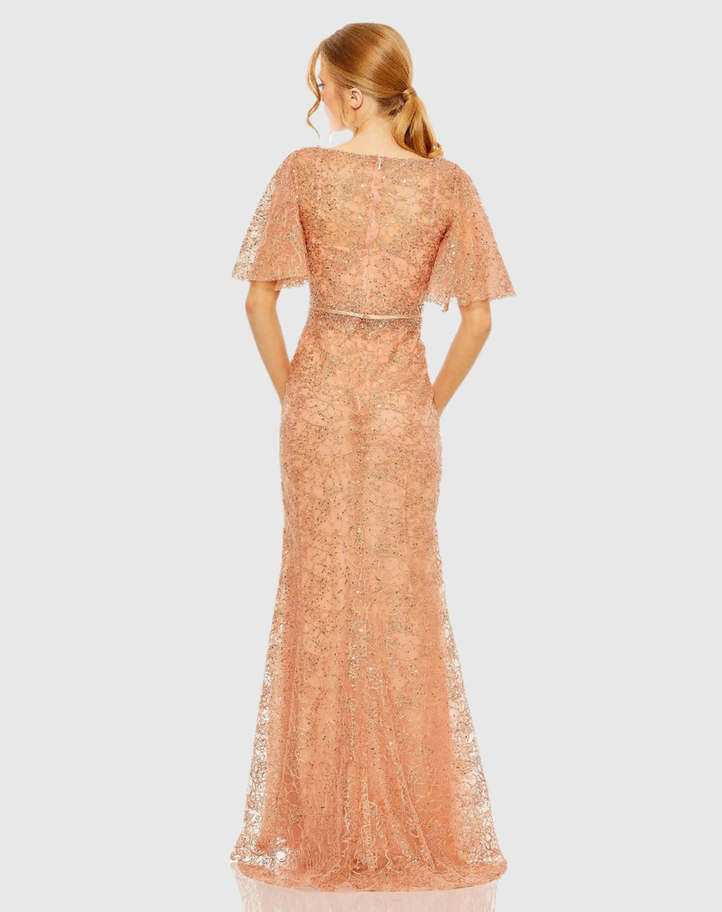 Orange Embellished Neck Butterfly Sleeve Trumpet Gown - FINAL SALE