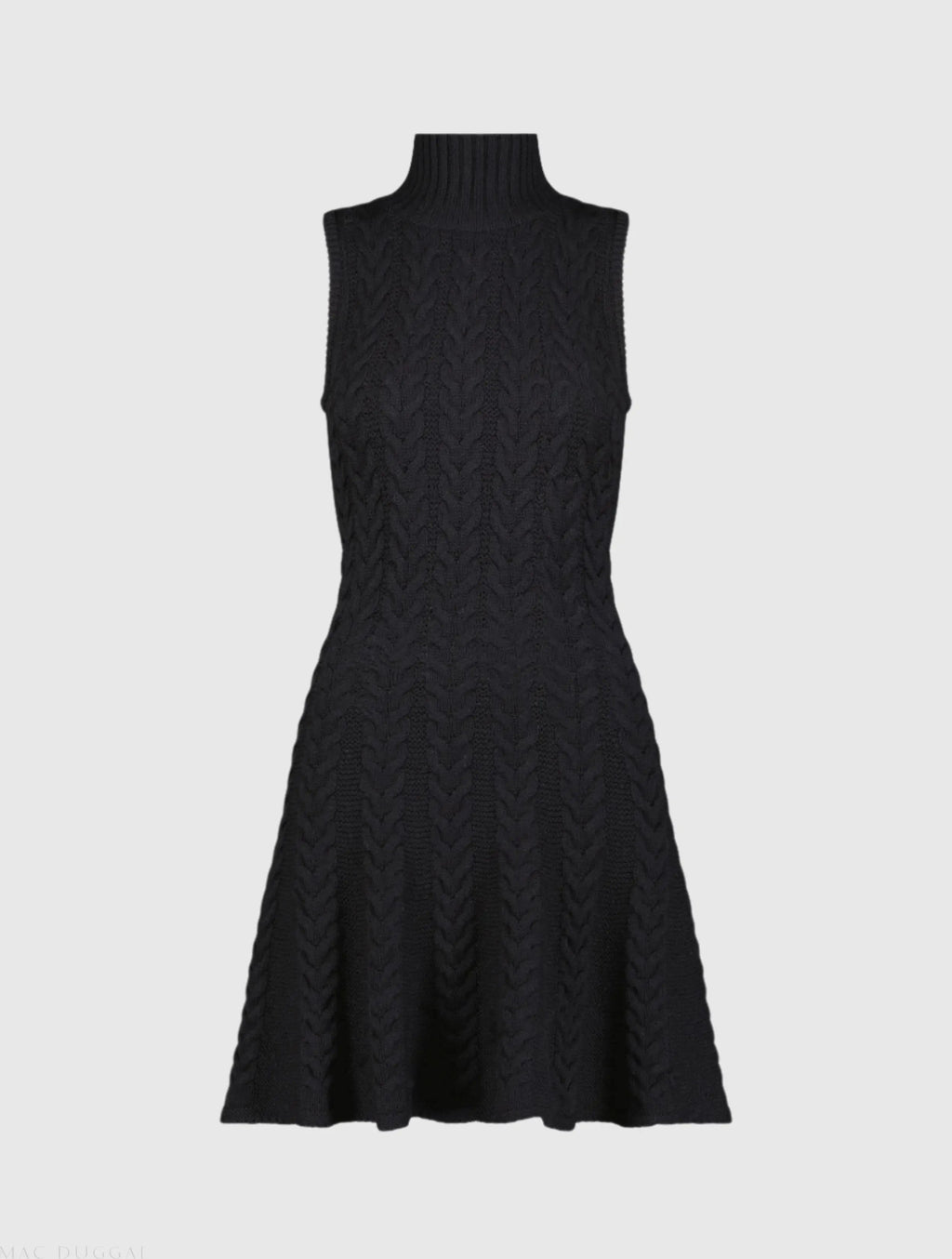 Black Cable Knit Turtle Neck Sleeveless Mini Sweater Knit Dress